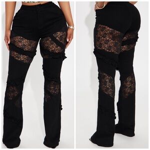 Fashion Nova Black Lace Flare Jeans